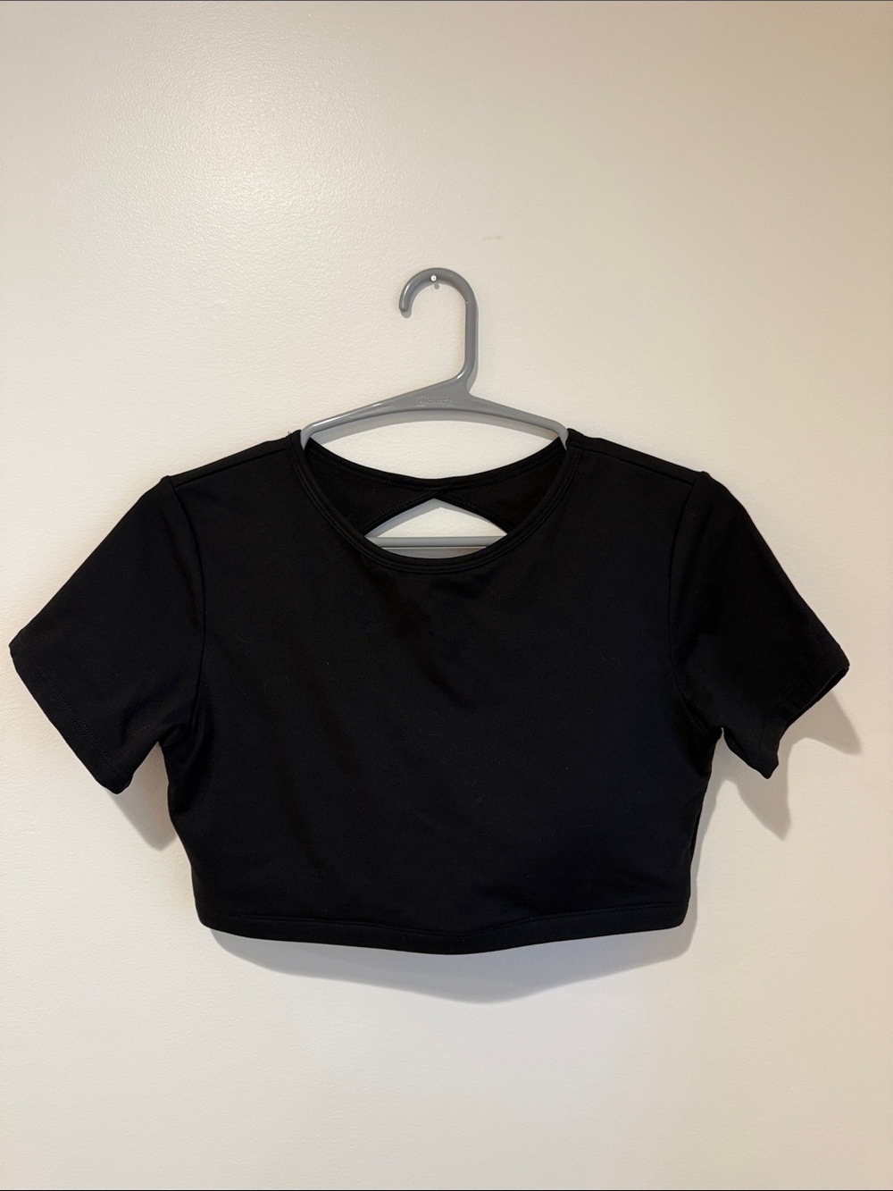 Amazon Black Cropped Short Sleeve Top with Back Keyhole